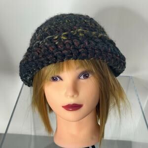 Handmade Chunky Knit Beanie Hat Wool Blend Speckled Slouchy Winter Cozy